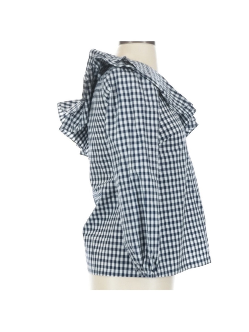 J.Crew One Shoulder Ruffle Top Gingham Navy White Size 0 NWT Summer Date Night - Picture 4 of 6